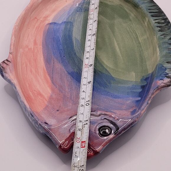 Studio Art Pottery Fish Shaped Dish Rainbow Glaze - Picture 12 of 15